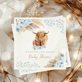 Boho Holy Cow Blue Pampas Grass Boy Baby Shower Serviette