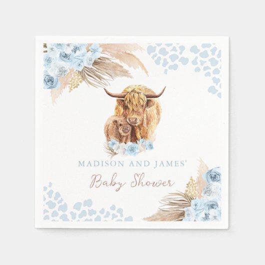 Boho Holy Cow Blue Pampas Grass Boy Baby Shower Serviette (Vorderseite)