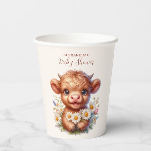 Boho Holy Cow Highland Cow Baby Shower Pappbecher (Rückseite)