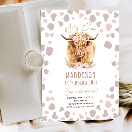 Boho Holy Cow Highland Pampas 1. Geburtstag Einladung