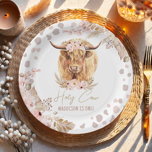 Boho Holy Cow Highland Pampas 1. Geburtstag Pappteller