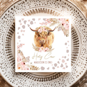 Boho Holy Cow Highland Pampas 1. Geburtstag Serviette