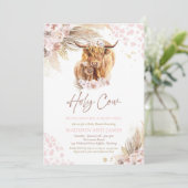 Boho Holy Cow Pink Pampas Grass Girl Babydusche Einladung (Stehend Vorderseite)