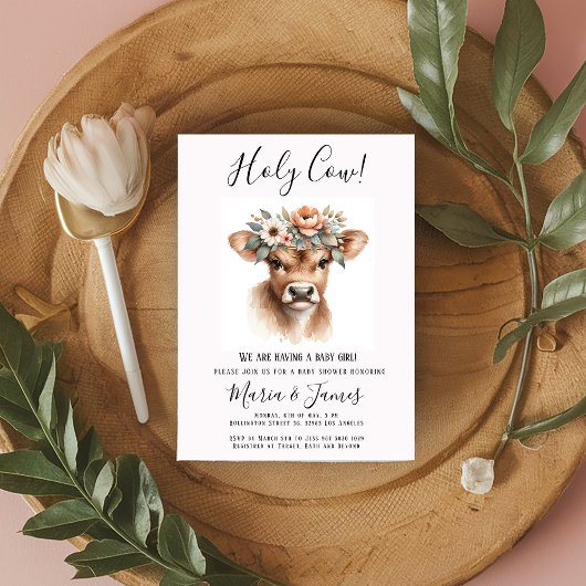 Boho Holy Cow Watercolor Babydusche Einladung