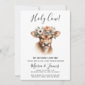 Boho Holy Cow Watercolor Babydusche Einladung (Vorderseite)