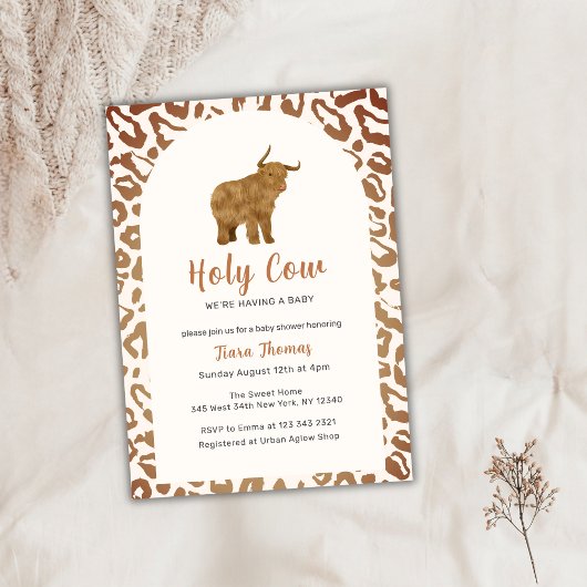 Boho Holy Cow Western Highland Cow Babydusche Einladung