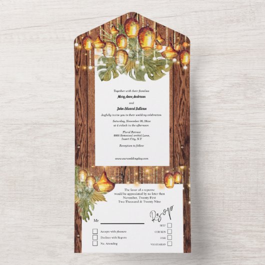 Boho Holz Blätter Himmelsleuchten bohemian elegant All In One Einladung (Innen Boden)