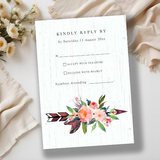 BOHO HOLZ LAND BLUSH ARROW FLORAL WEDDING RSVP