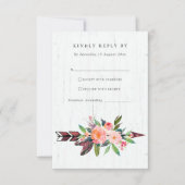 BOHO HOLZ LAND BLUSH ARROW FLORAL WEDDING RSVP KARTE (Vorderseite)