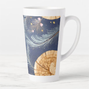 Boho-Holzoptik-Fächer und Navy-Feder-Botanik Milchtasse