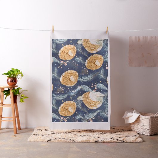Boho-Holzoptik-Fächer und Navy-Feder-Botanik Stoff (Beispiel)
