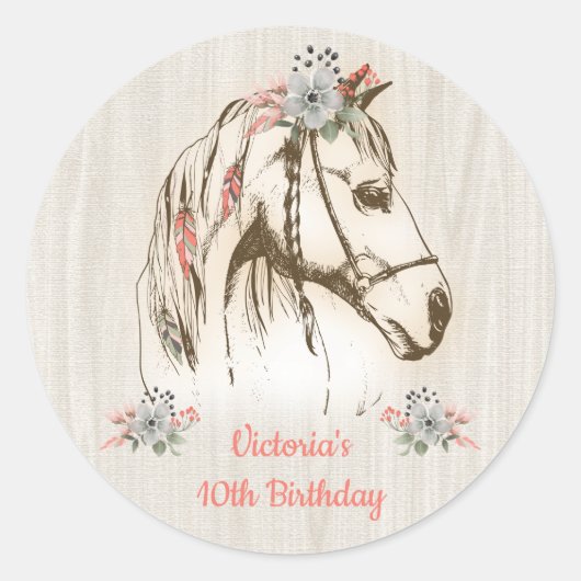 Boho Horse Birthday Party Stickers (Vorderseite)