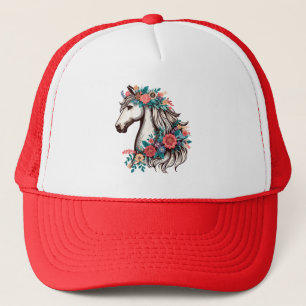 Boho Horse mit Blume, Bläserpferd Lover Truckerkappe