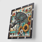 Boho Horse Sunflower Quadratische Wanduhr (Winkel)