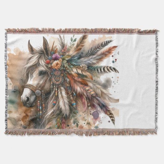 Boho Horse with feathers Decke (Vorderseite)