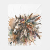Boho Horse with feathers Fleecedecke (Vorderseite)