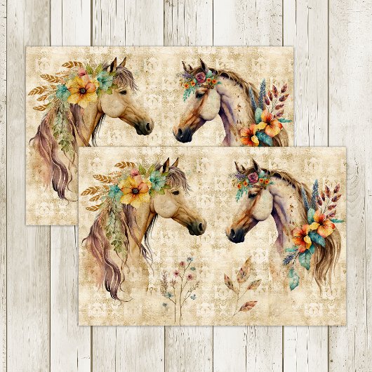 BOHO HORSES BLUMENDEKOUPAGE SEIDENPAPIER