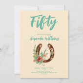 Boho Horseshoe Wildblumen Fiftieth Birthday Einladung (Vorderseite)