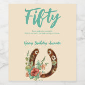 Boho Horseshoe Wildblumen Fiftieth Birthday Weinetikett (Einzelnes Label)