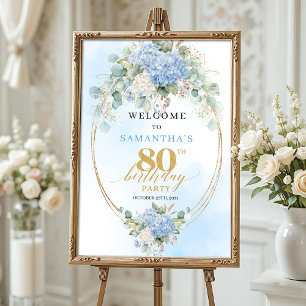 Boho Hortensien Dusty Blue Charme 80. Geburtstag Poster