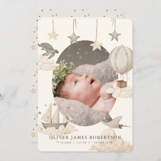 Boho Hot Air Balloon Sky Ankündigung (Vorne/Hinten)