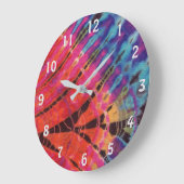 Boho Hot Pink Aquamarin Blue Abstrakt Batik Gefärb Große Wanduhr (Winkel)