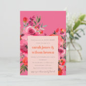 Boho Hot Pink Aquarell Blumenpaare Dusche Einladung (Stehend Vorderseite)