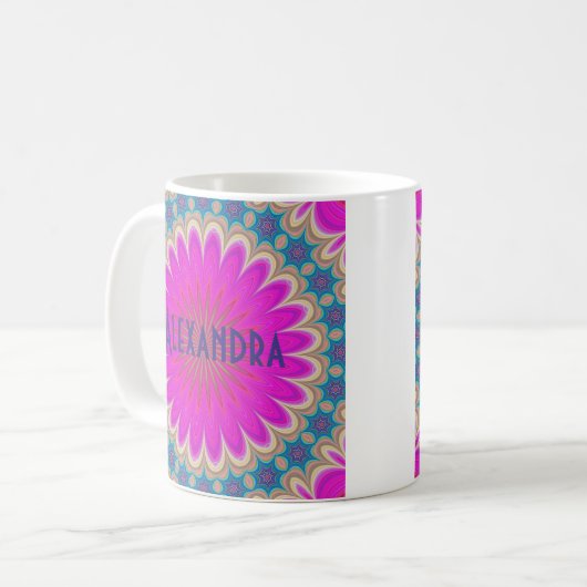 Boho Hot Pink Mandala Kaffeetasse (Vorderseite Links)