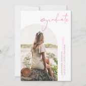 Boho Hot Pink Minimalistisch Arch Foto Abschluss Ankündigung (Vorderseite)