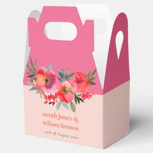 Boho Hot Pink Orange Blumenhochzeit Geschenkschachtel (Geöffnet)