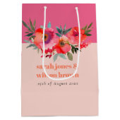 Boho Hot Pink Orange Blumenhochzeit Mittlere Geschenktüte (Rückseite)