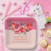 Boho Hot Pink Orange Blumenhochzeit Pappteller (Party)