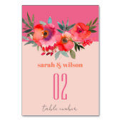 Boho Hot Pink Orange Blumenhochzeit Tischnummer (Rückseite)