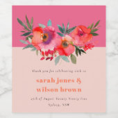 Boho Hot Pink Orange Blumenhochzeit Weinetikett (Einzelnes Label)
