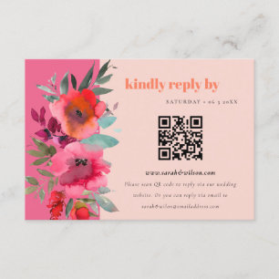Boho Hot Pink Orange Floral Wedding QR Coding UAWG Begleitkarte