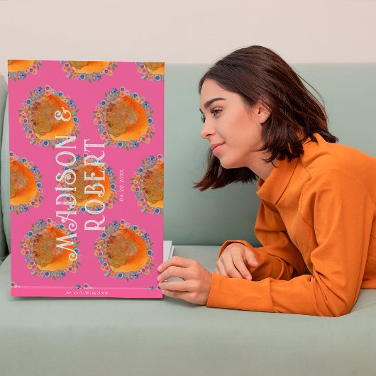 Boho Hot Pink Watercolor Wildblume Hochzeit Gästebuch