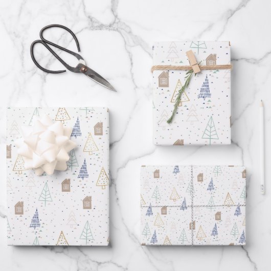 Boho House und Trees Weihnachten Geschenkpapier Set (Vorderseite)