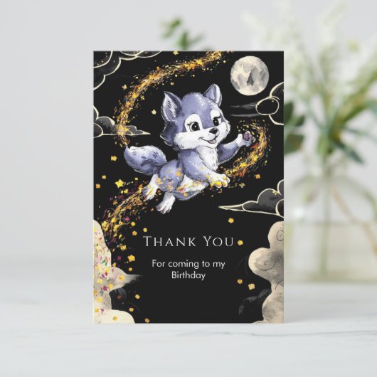 Boho Howling Wolf Birthday Dankeskarte (Stehend Vorderseite)