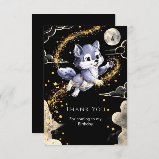 Boho Howling Wolf Birthday Dankeskarte (Vorne/Hinten)