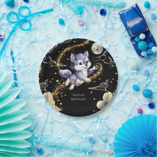 Boho Howling Wolf Birthday Pappteller (Party)