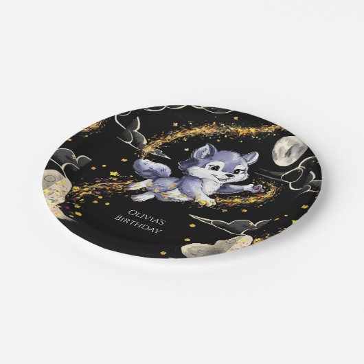 Boho Howling Wolf Birthday Pappteller (Schrägansicht)