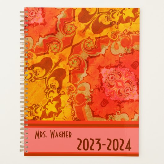 Boho Hübsch Modern Orange Personalisiert Teacher Planer (Vorderseite)