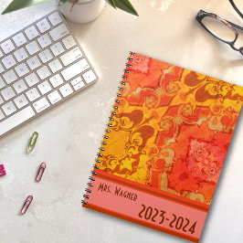 Boho Hübsch Modern Orange Personalisiert Teacher Planer