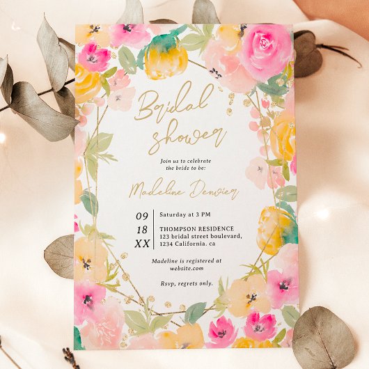 Boho hübsche Sommer-Gold Blume Brautparty Einladung