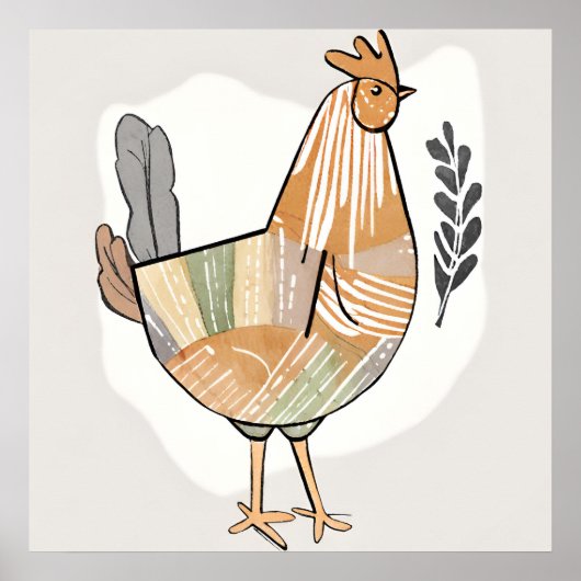 Boho Hühnerleaf Botanischer Kunststil Moderne Poster (Vorne)