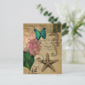 Boho Hydrangea Schmetterling Seesterne Französisch Postkarte (Stehend Vorderseite)