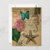 Boho Hydrangea Schmetterling Seesterne Französisch Postkarte (Vorne/Hinten)