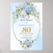 Boho Hydrangeas Dusty Blue Charm 80th birthday  Poster (Vorne)