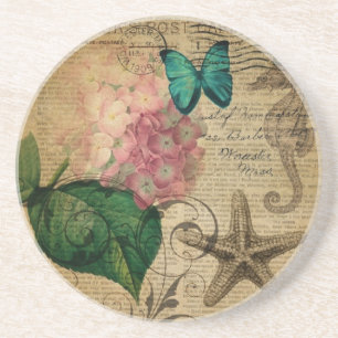 boho Hydrangeaschmetterling Starfish französische Getränkeuntersetzer