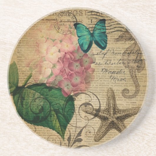 boho Hydrangeaschmetterling Starfish französisches Getränkeuntersetzer (Vorne)